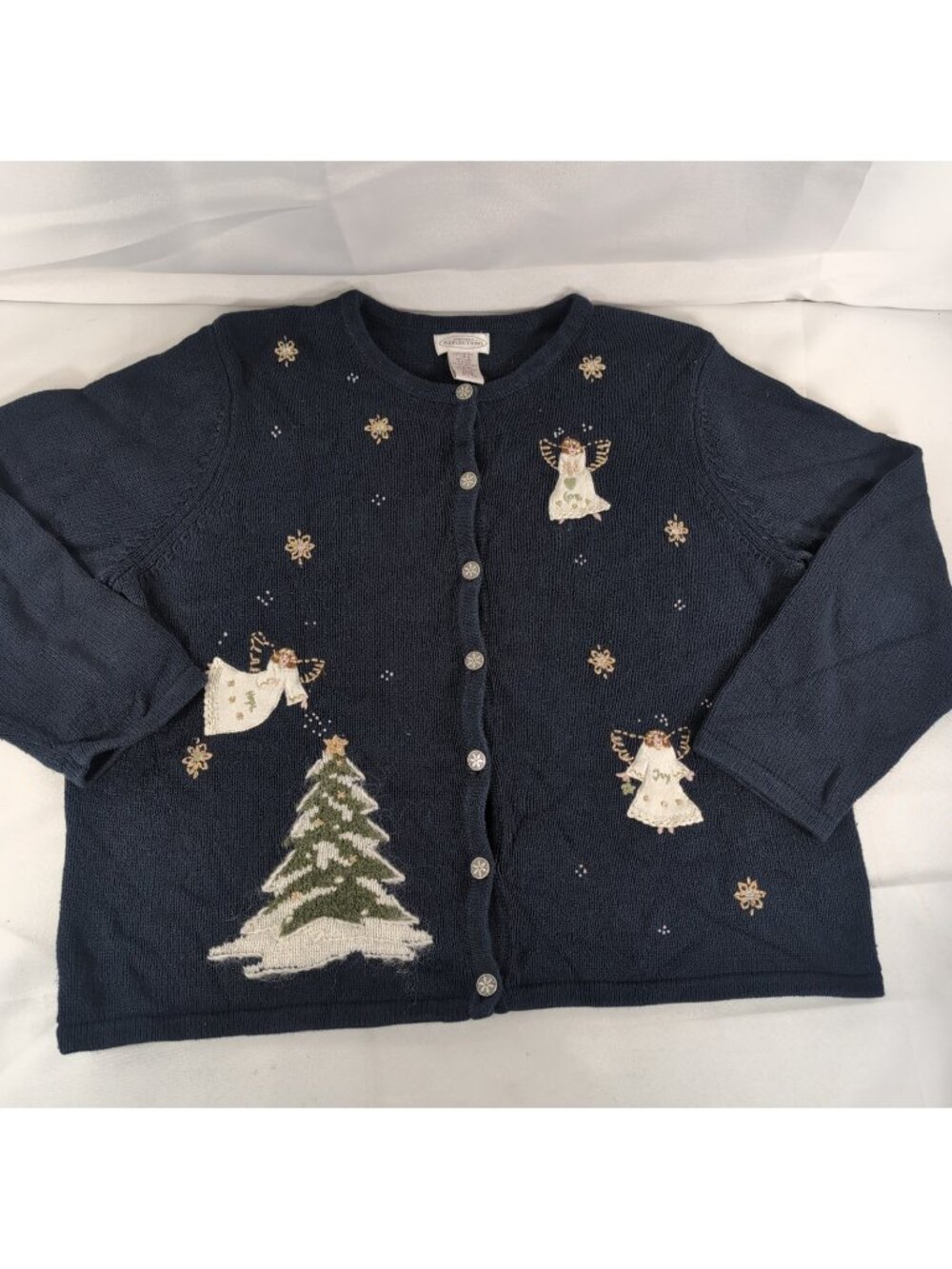 Northern Reflections Embroidered Angel Cardigan XL Navy Blue Christmas Winter - Picture 1 of 14